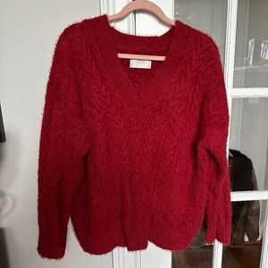 Lucky Brand Red Cable Knit Sweater Size L EUC